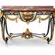 A LATE LOUIS XV GILT-TOLE AND WROUGHT IRON CONSOLE TABLE - фото 1