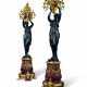 A LARGE PAIR OF ORMOLU AND PATINATED-BRONZE MOUNTED RED MARBLE THIRTEEN-LIGHT FIGURAL TORCHERES - фото 1