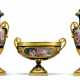 A FRENCH ORMOLU-MOUNTED SEVRES-STYLE BLUE-GROUND PORCELAIN NAPOLEONIC THREE-PIECE GARNITURE - Foto 1