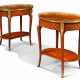 A PAIR OF FRENCH ORMOLU-MOUNTED TULIPWOOD, AMARANTH, SATINWOOD, AND FRUITWOOD MARQUETRY OCCASSIONAL TABLES - фото 1