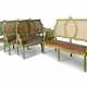 A SET OF FOUR ITALIAN CANED BLUE AND CREAM-PAINTED NEOCLASSICAL BENCHES - photo 1