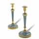 A PAIR OF LATE LOUIS XVI ORMOLU, GREY AND WHITE MARBLE CANDLESTICKS - фото 1