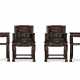 A SET OF FOUR CARVED HARDWOOD ARMCHAIRS AND TWO SQUARE SIDE TABLES - фото 1