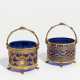 Paris. 2 gilt silver cake baskets with blue glass inserts - photo 1