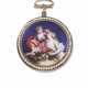 CLARY, 18K GOLD, ENAMEL AND PEARL-SET OPENFACE WATCH, ENAMEL SCENE IN THE MANNER OF LISSIGNOL - Foto 1