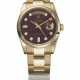 ROLEX. AN EXTREMELY ATTRACTIVE 18K GOLD AND DIAMOND-SET AUTOMATIC WRISTWATCH WITH SWEEP CENTRE SECONDS, DAY, DATE, BRACELET AND GROSSULAR GARNET RUBELLITE DIAL - фото 1