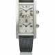 CARTIER. A RARE AND UNUSUAL PLATINUM DUAL TIME RECTANGULAR CURVED WRISTWATCH - photo 1