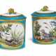 A PAIR OF SEVRES PORCELAIN BLEU CELESTE-GROUND ORNITHOLOGICAL POMADE-POTS AND COVERS (POTS A POMMADE) - фото 1