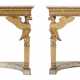 A PAIR OF NORTH ITALIAN EMPIRE PARCEL-GILT, CREAM AND WHITE-PAINTED AND SIMULATED-MARBLE CONSOLE TABLES - фото 1