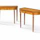A PAIR OF GEORGE III INDIAN ROSEWOOD-CROSSBANDED SATINWOOD CARD TABLES - фото 1