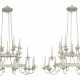 A PAIR OF OFF-WHITE IRON TWO-TIER HANGING-LIGHTS - фото 1
