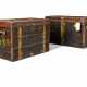 TWO FRENCH BRASS-MOUNTED LEATHER-BOUND CANVAS CABIN TRUNKS - photo 1