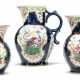 THREE WORCESTER PORCELAIN BLUE-SCALE-GROUND CABBAGE LEAF-MOULDED JUGS - фото 1
