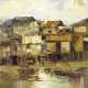 Bezeichnet: C. Buenaventura: Malerei mit Darstellung eines Dorfes am Fluss - Foto 1