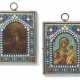 A PAIR OF CLOISONN&#201; ENAMEL SILVER-GILT ICONS OF IVERSKAIA MOTHER OF GOD AND ST GEORGE AND THE DRAGON - Foto 1