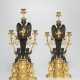 A PAIR OF RUSSIAN ORMOLU AND PATINATED BRONZE THREE-BRANCH CANDELABRA - фото 1