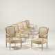 A SET OF SIX LOUIS XVI GRAY-PAINTED AND PARCEL-GILT FAUTEUILS - фото 1