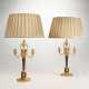 A PAIR OF AUSTRIAN ORMOLU AND PATINATED BRONZE FOUR-BRANCH CANDELABRA, MOUNTED AS LAMPS - фото 1