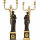 A PAIR FRENCH ORMOLU AND PATINATED BRONZE THREE-BRANCH CANDELABRA - фото 1