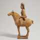 TWO CHINESE PAINTED RED POTTERY EQUESTRIAN GROUPS - photo 1