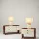 TWO PARCHMENT-VENEERED AND STAINED STRAW BEDSIDE TABLES - photo 1