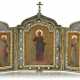 A parcel-gilt gold, silver and pearl-set triptych icon, Olovyanishnikov and Sons, Moscow, 1908-1917 - Foto 1