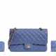 CHANEL. A BLUE IRIDESCENT LAMBSKIN LEATHER SMALL CLASSIC FLAP BAG & A SET OF TWO CARD HOLDERS - Foto 1