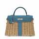 HERMÈS. A LIMITED EDITION TURQUOISE SWIFT LEATHER & OSIER PICNIC KELLY 35 WITH PALLADIUM HARDWARE - photo 1