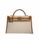 HERMÈS. A TOILE & NATUREL PEAU PORC SELLIER KELLY 40 WITH GOLD HARDWARE - фото 1