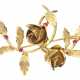 Brosche: dekorative Blütenbrosche, mit kleinen Rubinen besetzt, vintage Goldschmiedearbeit "Rose" - photo 1