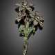 Step cut rectangular emerald and rose cut diamond silver and gold flower brooch - photo 1