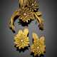 Yellow sabled gold and diamond floral jewelry set comprising - photo 1