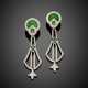 White gold diamond pendant earrings accented with green hyaline quartz cabochon composite stones - фото 1
