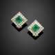 Octagonal emerald and diamond white gold earclips - photo 1