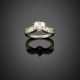 White gold baguette diamond ring centering a ct. 0.90 circa heart shape diamond - photo 1
