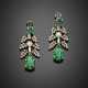 Round and pear emerald white gold and diamond pendant articulated earrings - photo 1