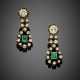 Diamond in all ct. 2.70 circa and emerald in all ct. 1.00 circa white gold pendant earrings - Foto 1