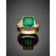 Octagonal emerald and trilliant diamond shoulder yellow gold ring - photo 1