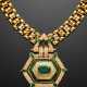Yellow gold modular necklace with a diamond and emerald geometric central - Foto 1