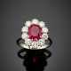 Oval ct. 2.95 ruby and round diamond white gold ring - фото 1