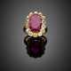 Cushion ct. 6 circa ruby and old mine diamond yellow gold ring - Foto 1