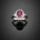 Oval ct. 2.75 ruby with pear and round diamond white gold cluster ring - Foto 1