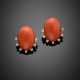 Oval orange coral and diamond white gold earrings - Foto 1