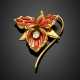 Yellow gold diamond and coral flower brooch - photo 1