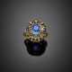 Irregular rose cut diamond and oval sapphire silver and gold ring - фото 1