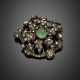 Carved emerald with old mine and round diamond silver and gold stylized flower brooch - фото 1