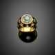 Round blue topaz and diamond yellow gold black enamel ring - Foto 1