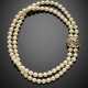Two strand mm 9/9.5 circa cultured pearl necklace with marquise and round diamond yellow gold clasp - photo 1