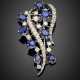 White gold diamond and sapphire volute brooch - photo 1