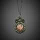 Emerald and rose cut diamond silver miniature portrait with pendant bow - фото 1
